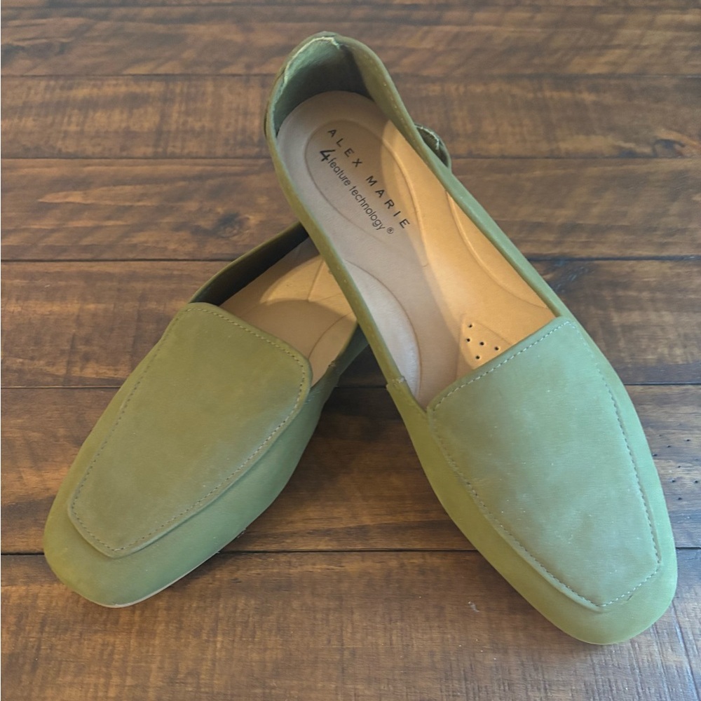 Alex Marie Olive Green Suede Loafers